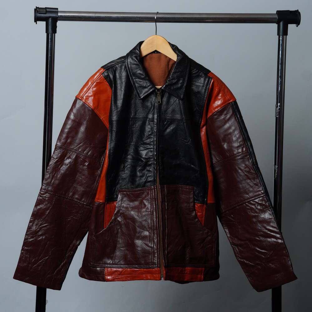 Upcycled Leather Colorblock Jacket Size L